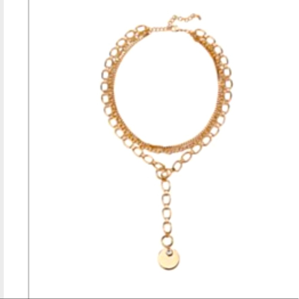 INC Gold Tone Crystal & Disc Charm Multi-Chain Lariat Necklace
